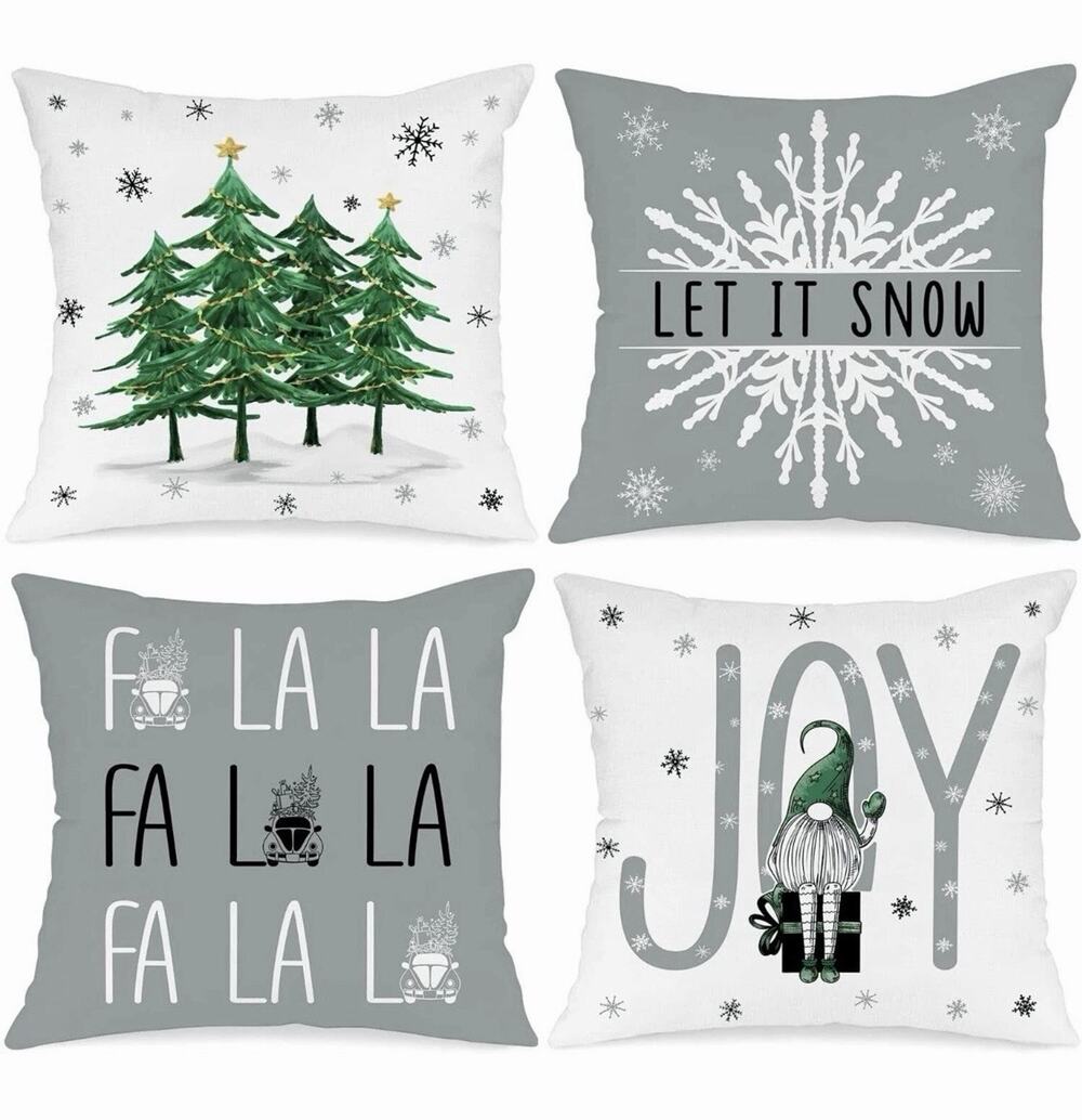 Christmas Throw Pillow Covers Set 16" x 16" (Pack of 4) Grey & White